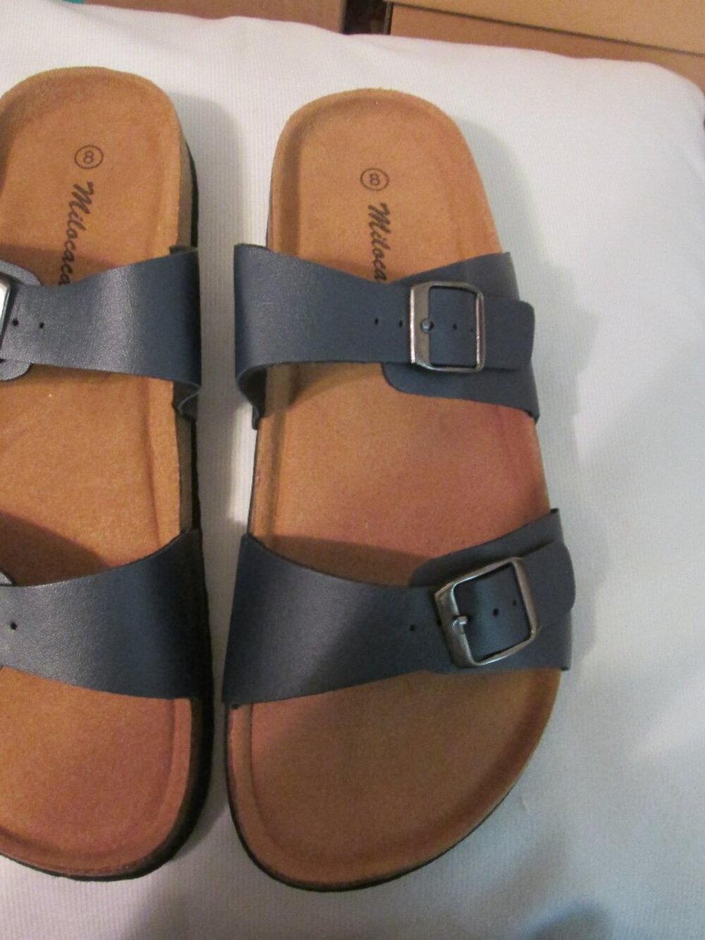 NWOB Milocaca Navy Slide Cork Slip-on Sandals Size 8